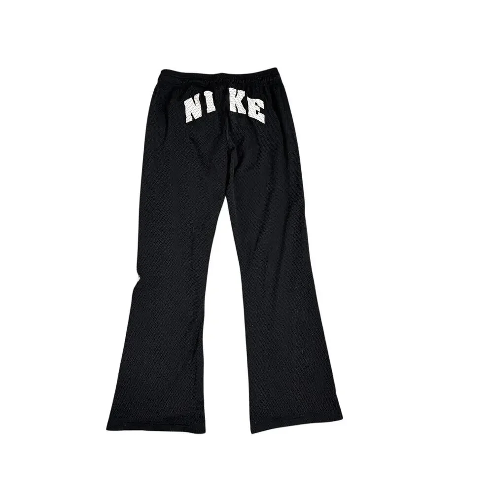 Nike Mesh Athletic Pants Black White Snap Bottom Flare Joggers Youth Large 14